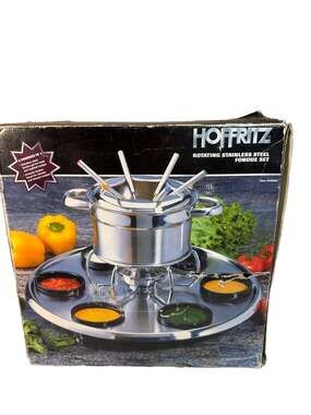 NIB Rotating Hoffritz Deluxe 18/10 Stainless Steel Fondue Set w/6 Forks  #402067